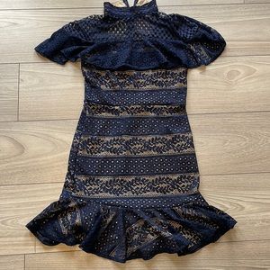 Menodocino navy blue lace dress